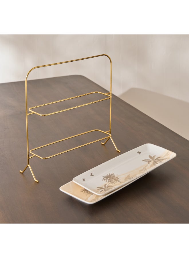 Home Box Sahra Rectangular 2-Tier Cake Stand - Gold - Image 3